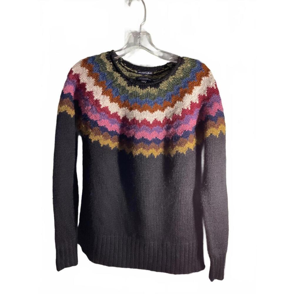 American Eagle Knit Wool Blend Sweater with Colorful Fair Isle Pattern. XS